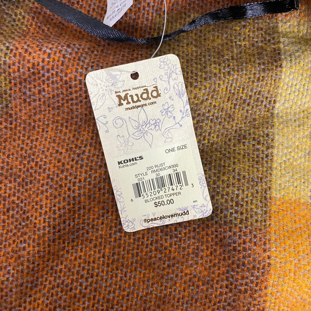 Mudd Womens Blocked Topper Vest  One‎ Size Rust Orange Colorblock Fringe NEW